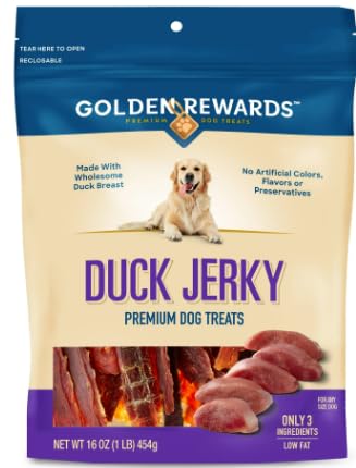 Golden Rewards Duck Jerky 16 oz bag — premium dog treat.