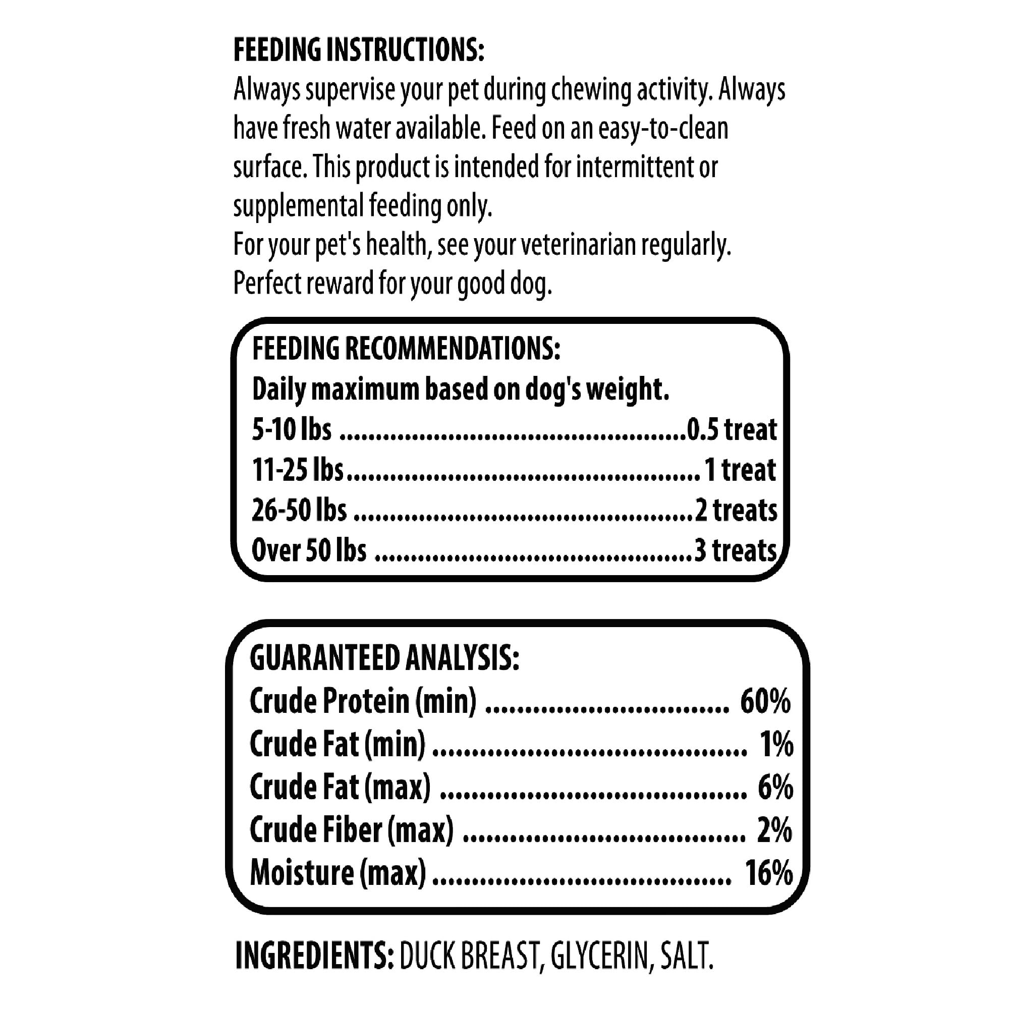 Golden Rewards Duck Jerky ingredients list features duck, glycerin, salt for limited-ingredient snacking.