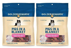 Golden Rewards pigs in a blanket packaging – USA-made air-dried snack for dogs