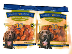 Golden Rewards Sweet Potato Chicken 16oz Pack-2 Bag showing resealable pouch for easy storage
