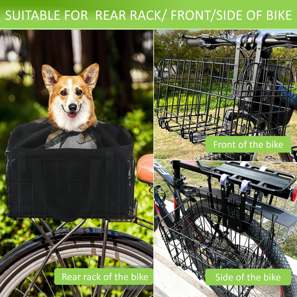 GoldToolSet bike basket liner bag removable closeup shows secure mesh.