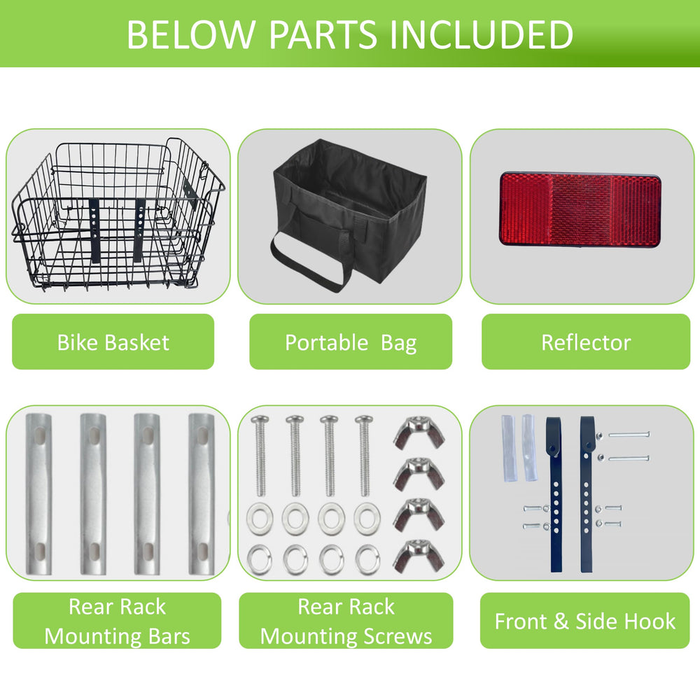 GoldToolSet bike basket rear view highlights removable liner for versatile travel.