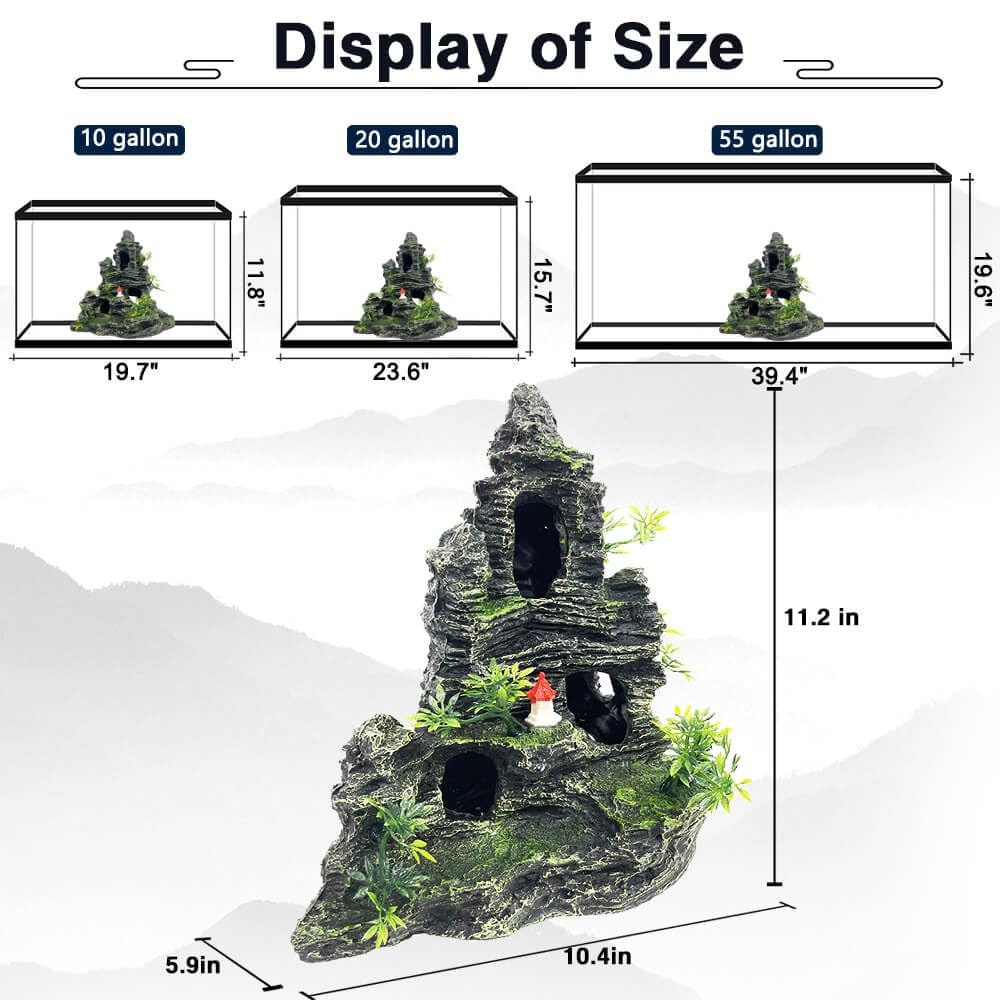 GOLOMOZ realistic mountain view highlights lifelike aquarium landscape for fish habitat.