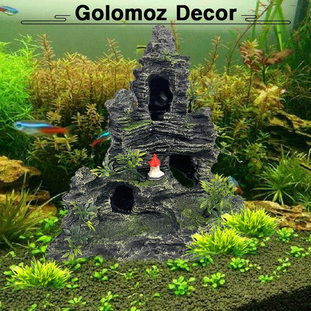 GOLOMOZ terrarium landscape rock doubles as decorative backdrop for varied habitats.