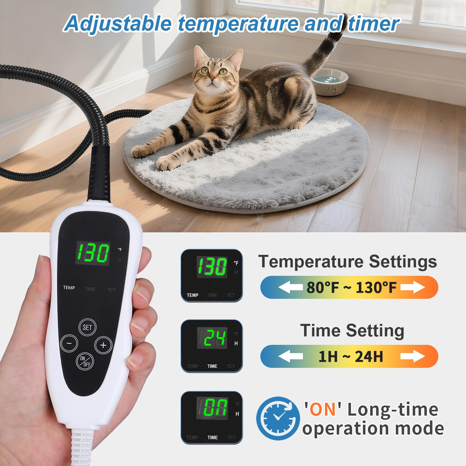 GOLOPET cat heating pad round 16in power protection tube highlights durable power connection