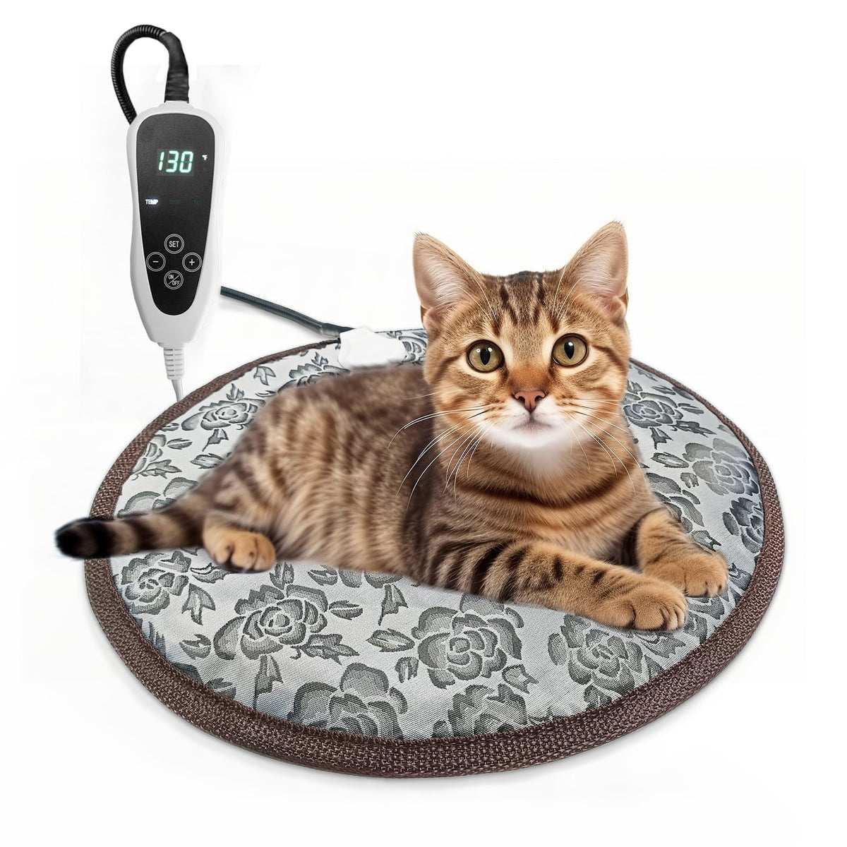 GOLOPET cat heating pad round with smart thermostat switch ensures cozy warmth for pets.