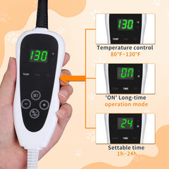 GOLOPET thermostat control close-up shows adjustable warmth for pets