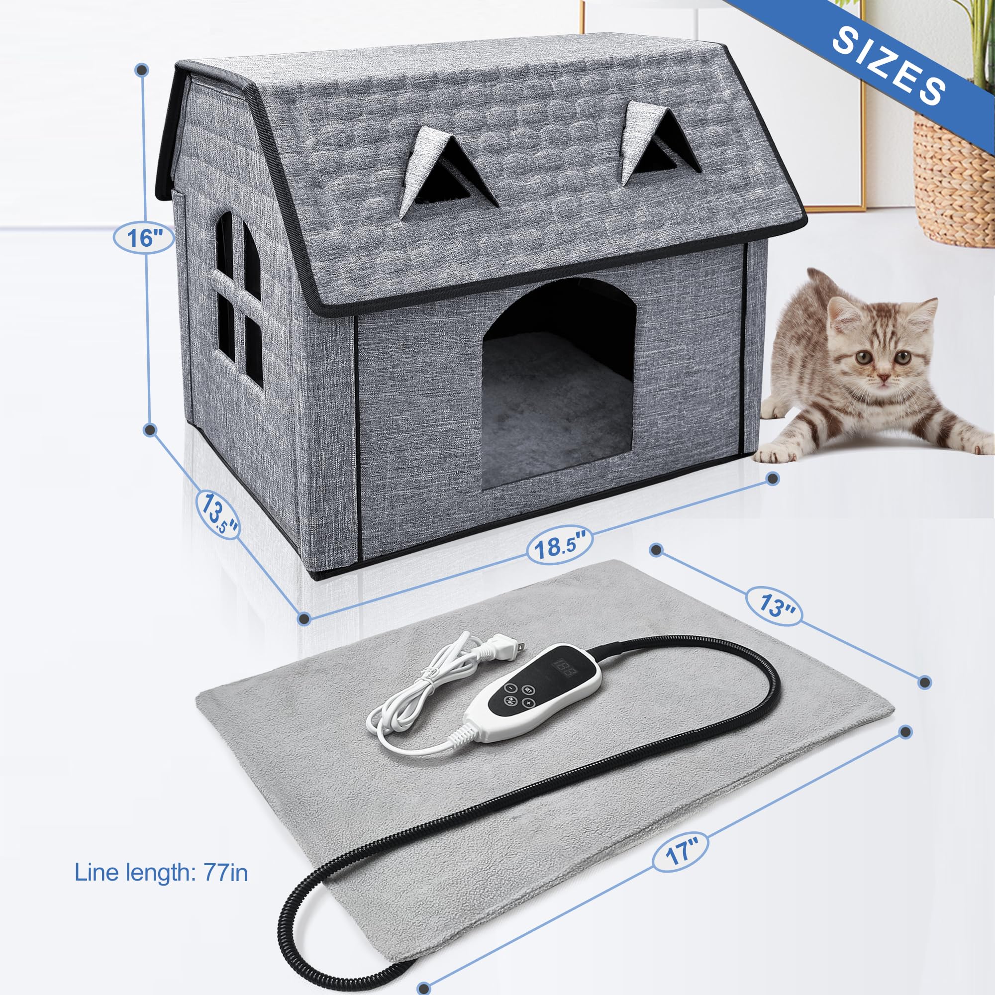 GOLOPET insulated cat house windproof awning blocks drafts and keeps warmth inside.