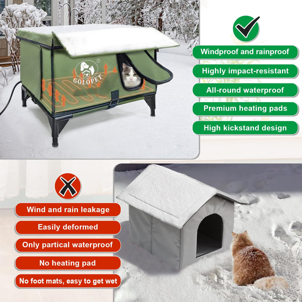 GOLOPET heated cat house waterproof shell protects against rain and wind.