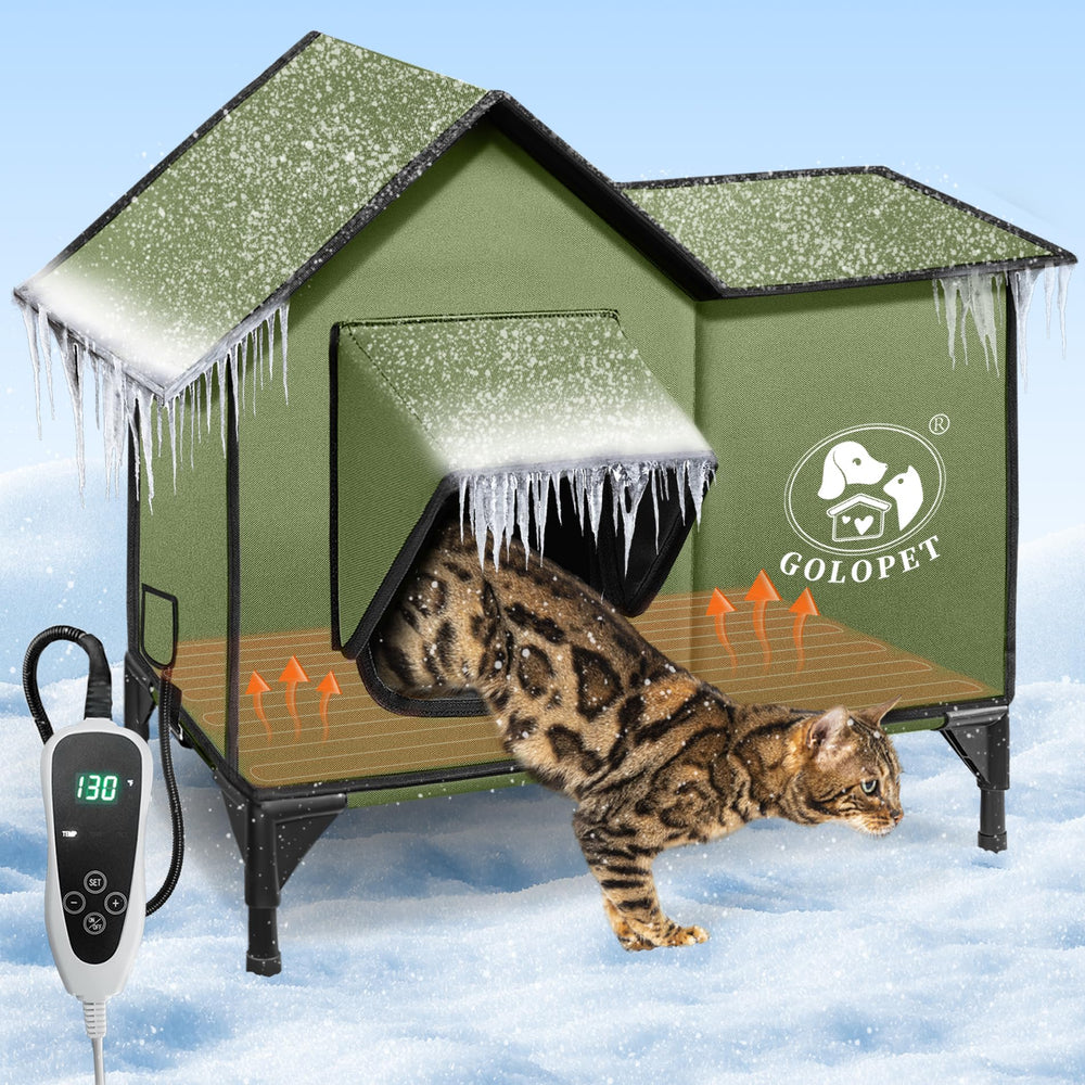 GOLOPET medium heated cat house front view for outdoor warmth in winter