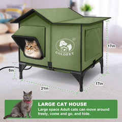 GOLOPET outdoor cat house front view highlights waterproof shell.