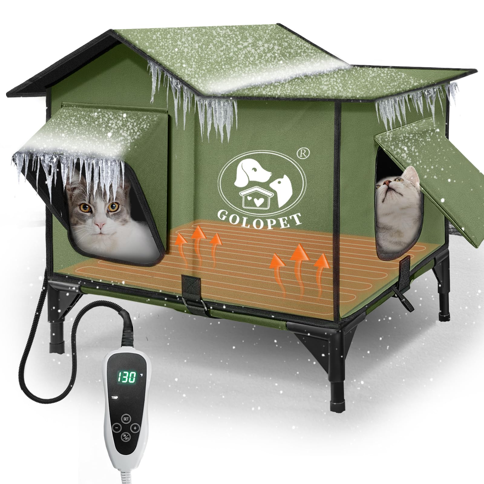 GOLOPET outdoor cat house structure shows rugged, weather-ready shelter design.