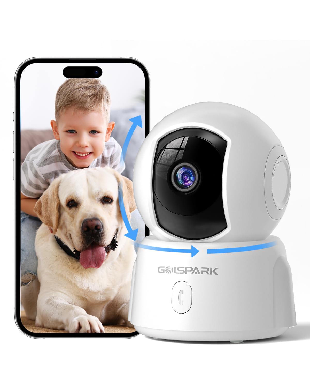 GOLSPARK Indoor Security Camera 2K front view offers crystal-clear home monitoring