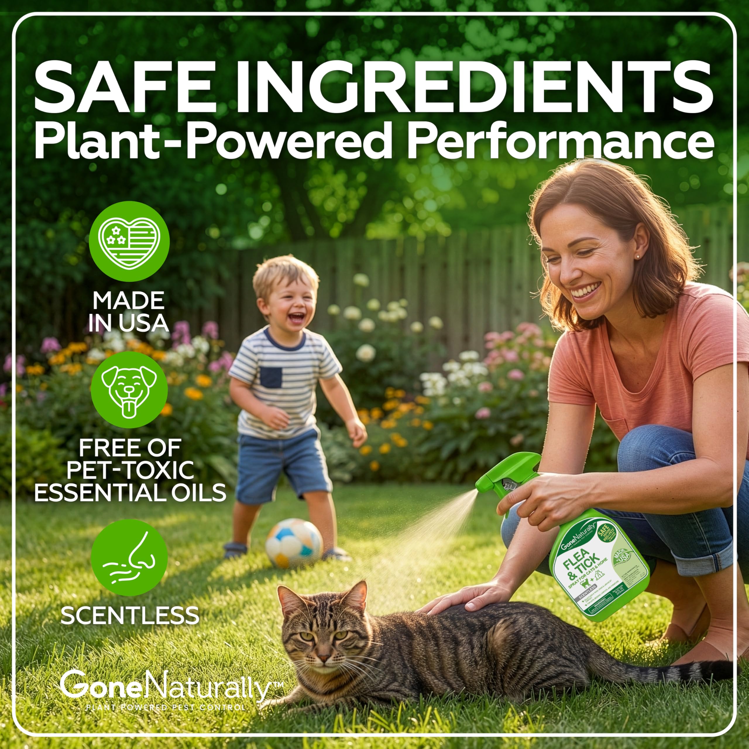 GoneNaturally flea spray on carpets and floors for ongoing prevention.