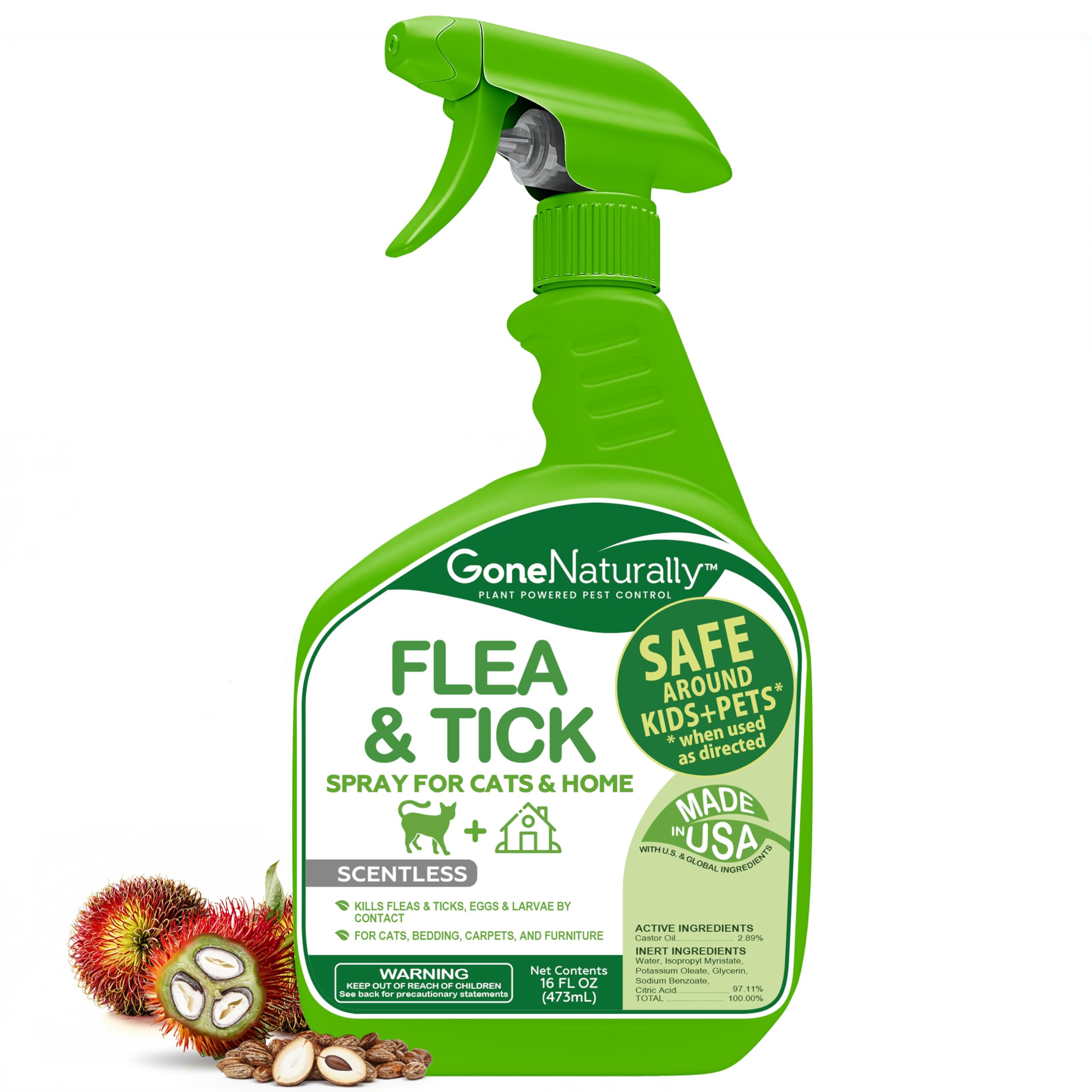 GoneNaturally flea and tick spray on cat bedding for safe pest control.