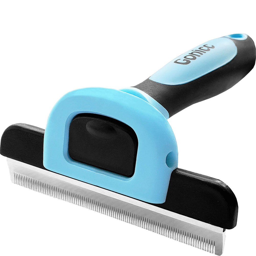 Gonicc PDT-1001 blue shedding removal brush reduces loose fur during grooming