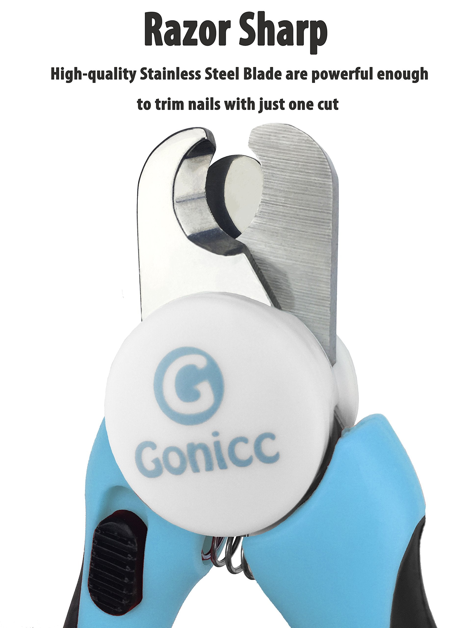 gonicc nail clippers with safety guard preventing overcutting during use.