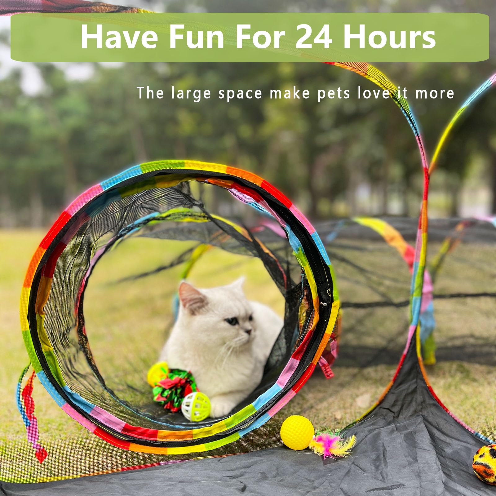 GONPETGP cat playground setup circle playpen tunnel for exploration.