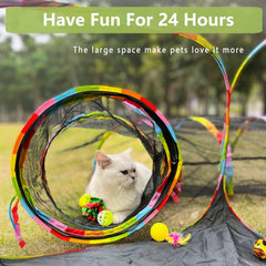 GONPETGP cat playground setup circle playpen tunnel for exploration.