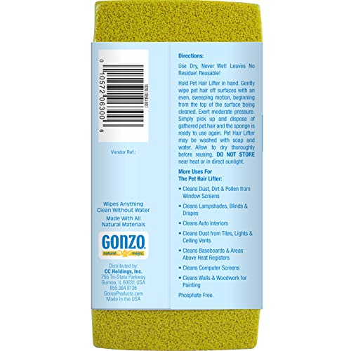 Gonzo Natural Magic Pet Hair Lifter on carpet lifts fine hair for a smooth, hair-free surface.