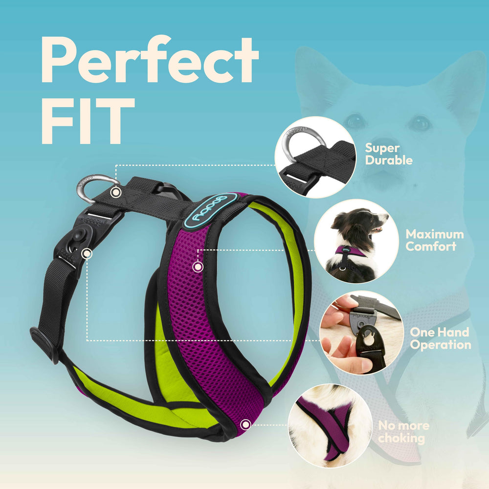 Gooby Comfort X Dual Snap Mesh Harness Violet chest-design aids easy on-off for small breeds