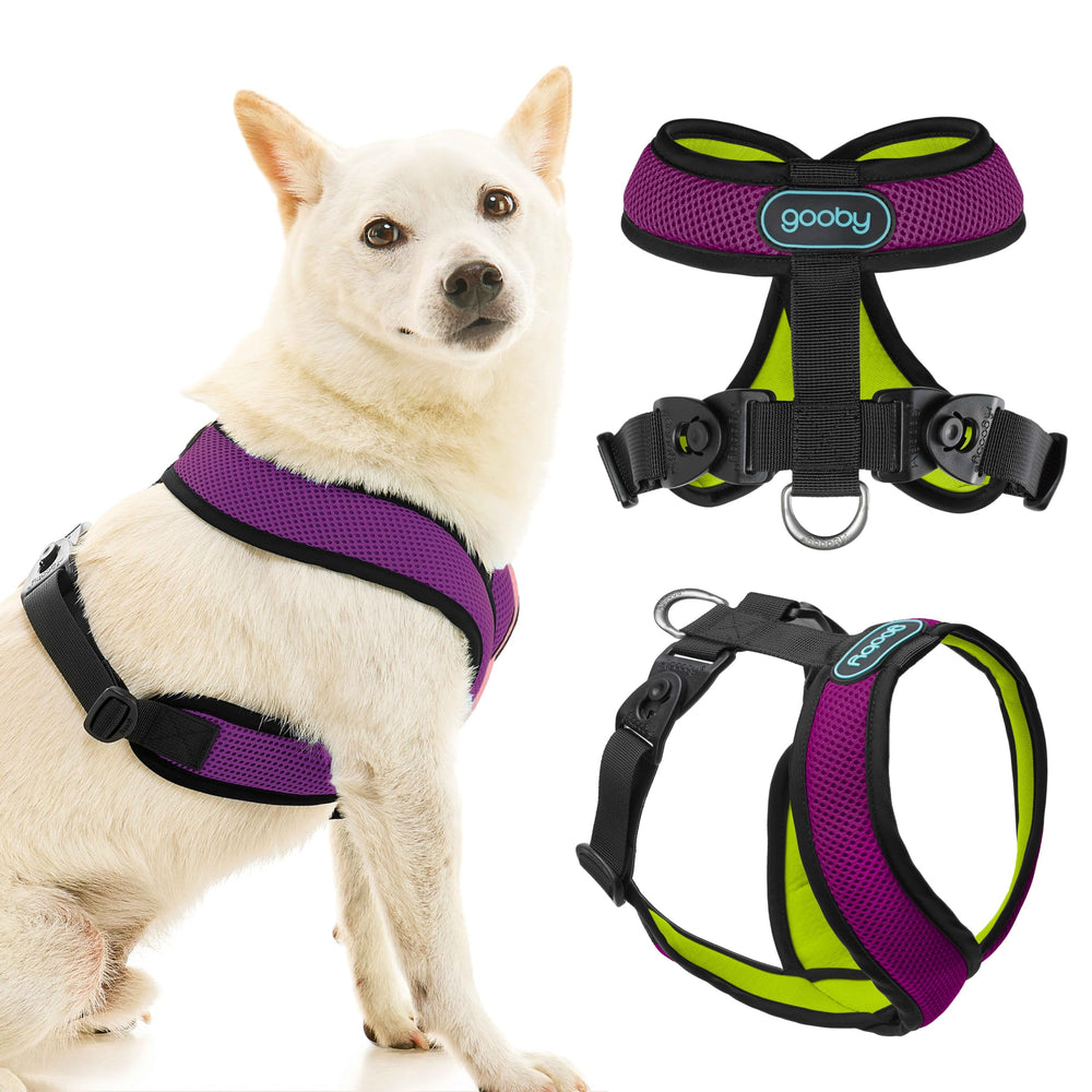 Gooby Comfort X Dual Snap Mesh Harness Violet front view highlights chest pressure distribution