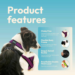 Gooby Comfort X Dual Snap Mesh Harness Violet side view emphasizes flexible fit for playful dogs