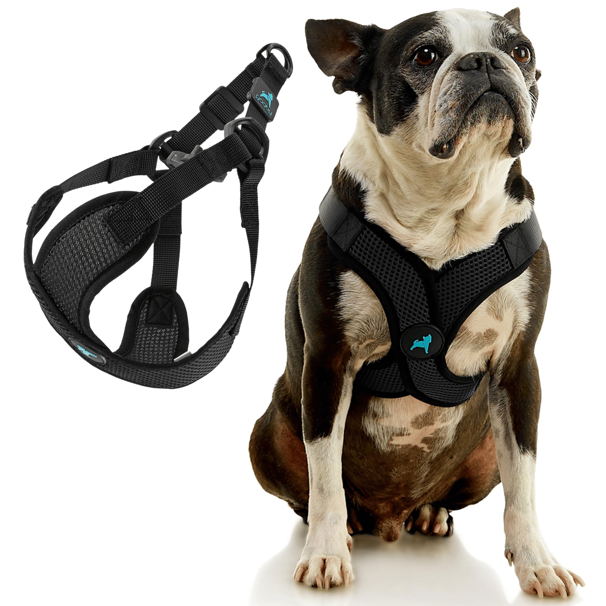 Gooby Comfort X Step-In Lite Harness highlights lightweight, breathable mesh for comfortable wear.