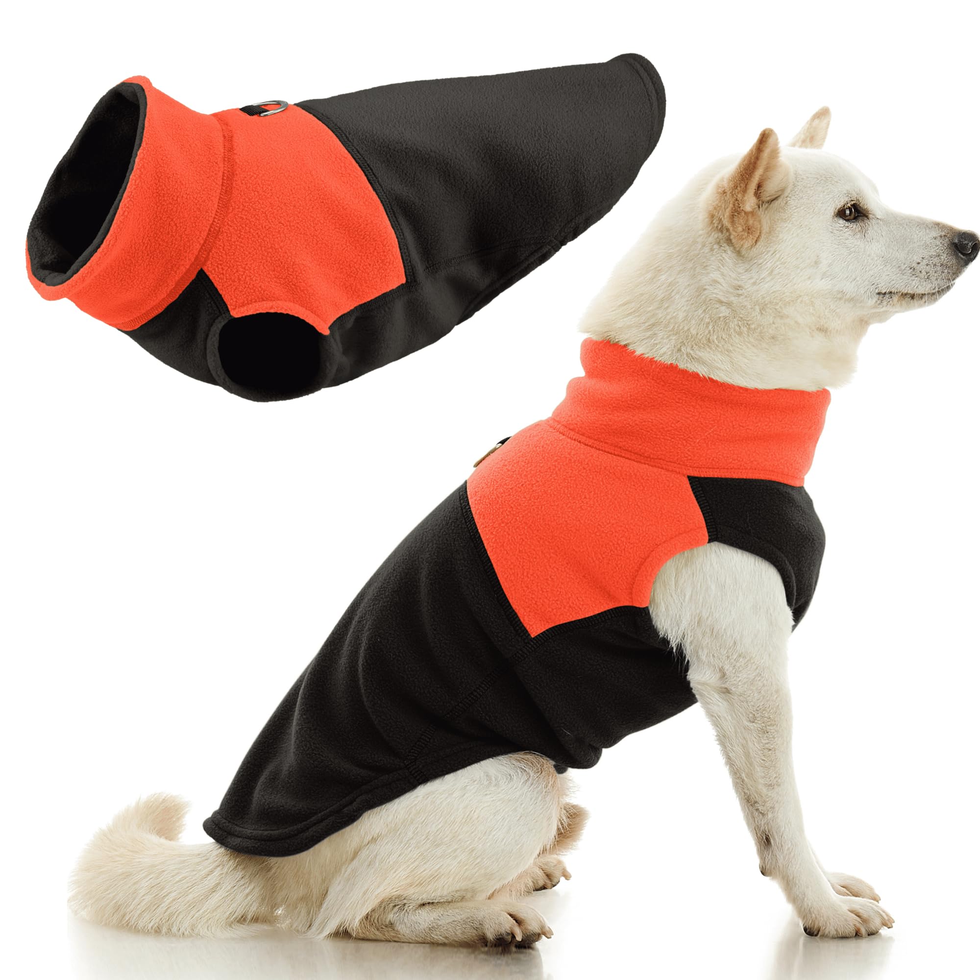 Gooby Fleece Vest back D-ring shows secure leash attachment for easy walks.