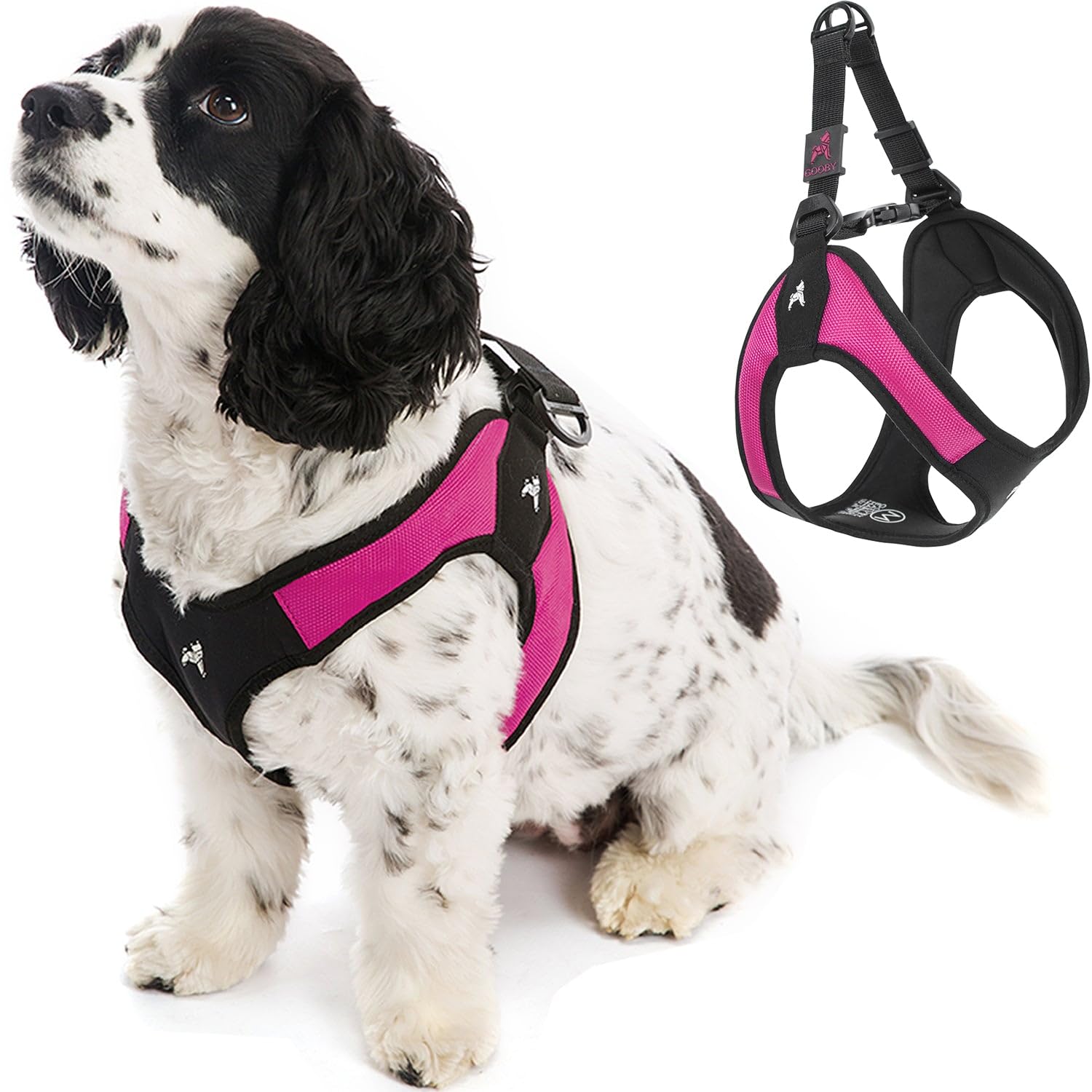 Gooby hot pink small dog harness front view showcases easy-fit design for daily walks