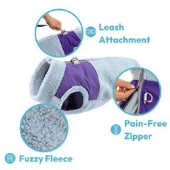 Gooby Zip Up Sherpa Vest purple medium close-up shows reinforced harness
