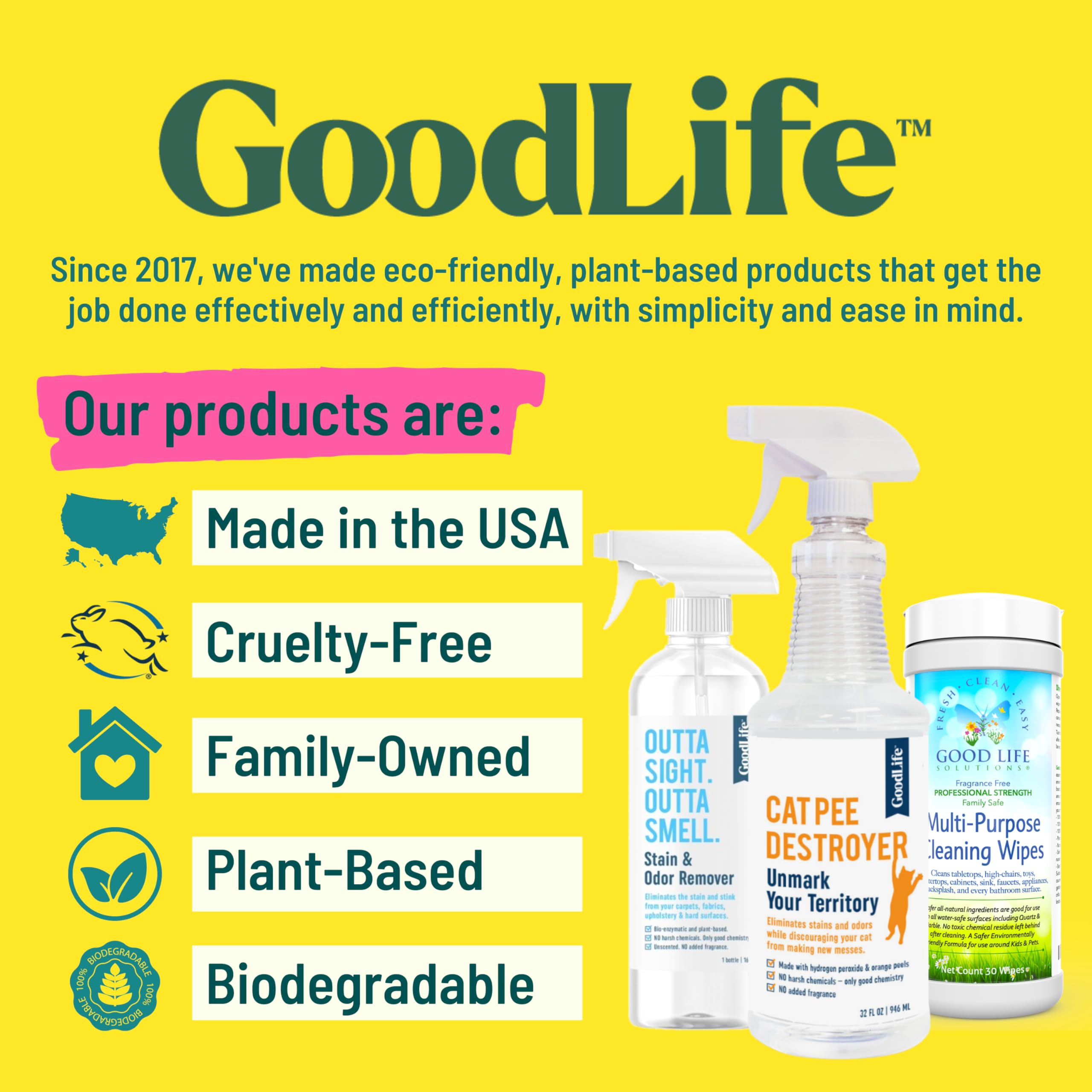Good Life Solutions Cat Pee Destroyer USA-made product from woman- and veteran-owned business