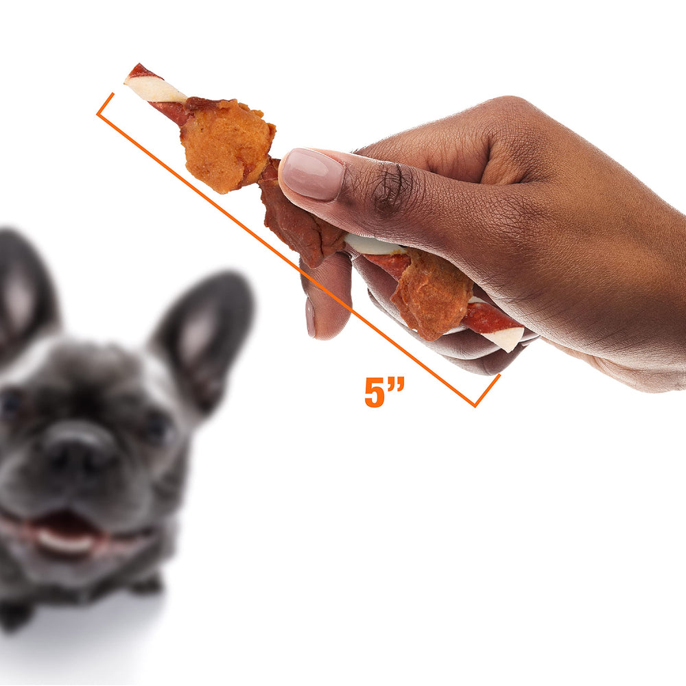 Good 'n' Fun triple-flavor kabobs dog chewing in action promoting healthy chewing.