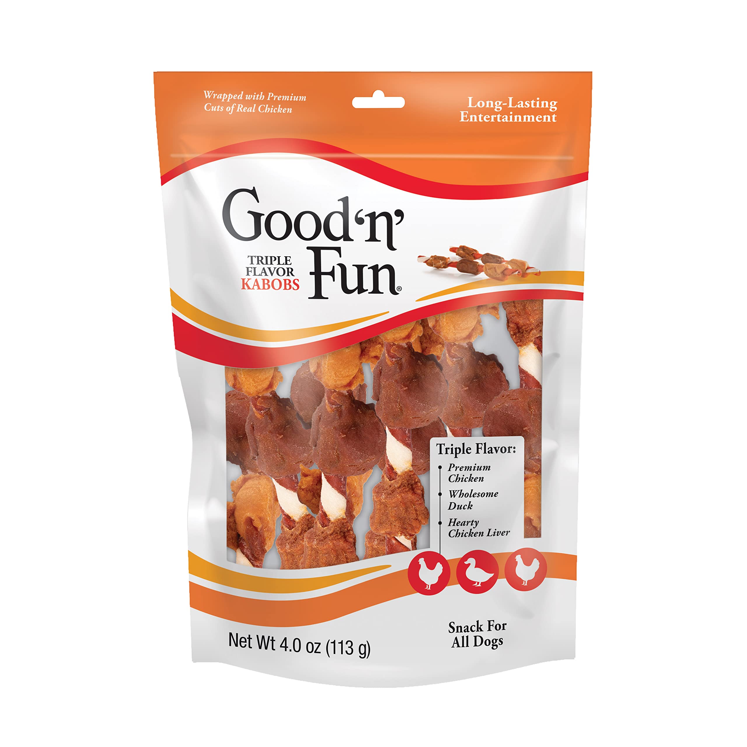 Good 'n' Fun triple-flavor kabobs storage-pack image emphasizes freshness and easy storage.