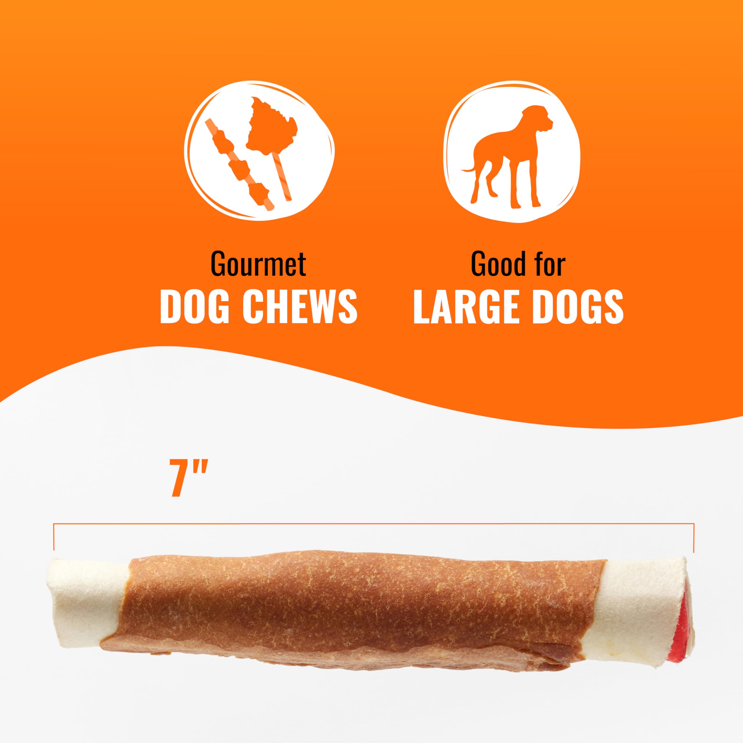 Good 'n' Fun Triple Flavor Rolls dog chew close-up with eager mouth.