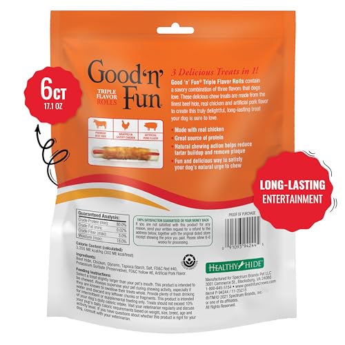 Good 'n' Fun Triple Flavor Rolls premium chicken wrap image highlighting flavor.