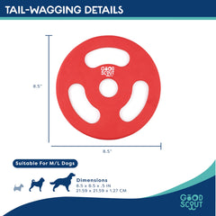 Good Scout Scout Tugg Frisbee safe, easy-to-clean rubber toy for quick setup.