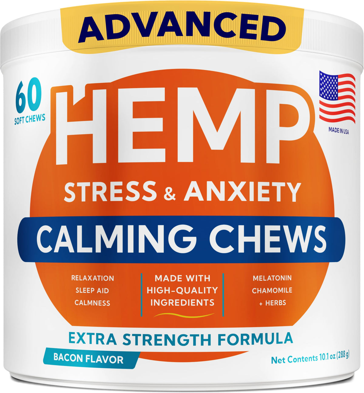 GOODGROWLIES advanced calming chews bottle shown for easy canine relaxation.