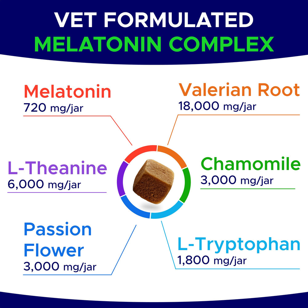 GOODGROWLIES melatonin dog treats packaging pack highlights natural calm benefits for night routines.
