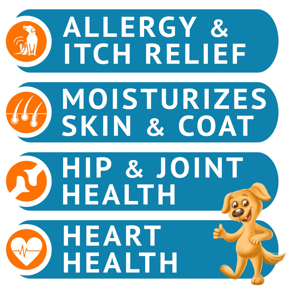 GOODGROWLIES skin-coat dog chews promote glossy fur and itch relief.