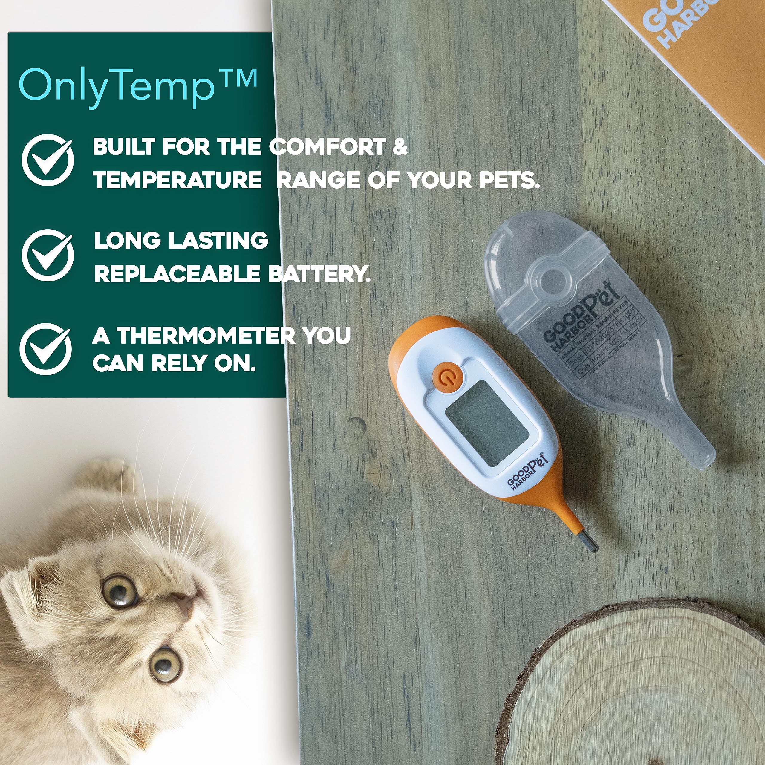 Good Harbor Pet OnlyTemp durable design with replaceable battery for long-term use.