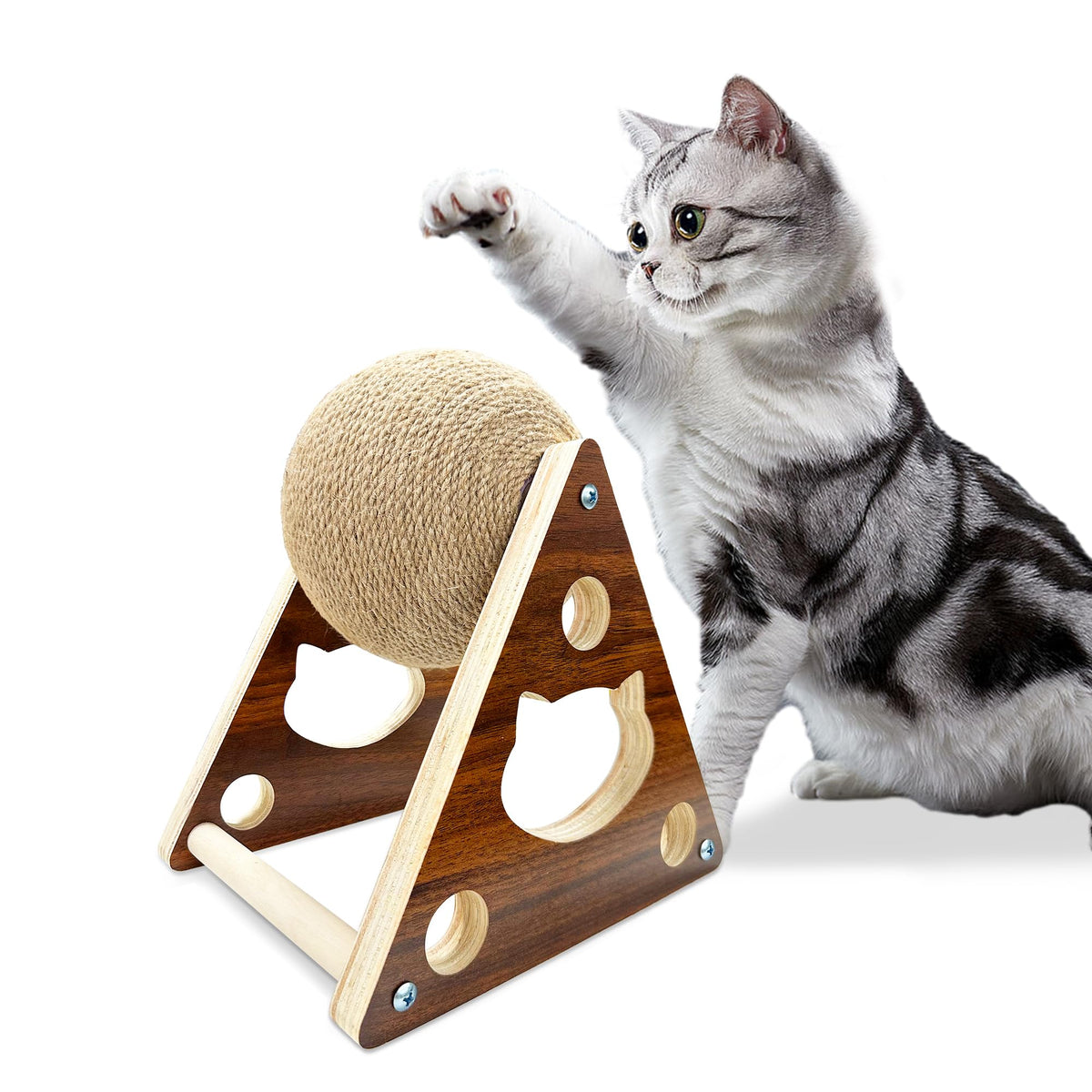 GOOGGOING cat-scratcher ball with natural sisal for engaging play and scratching.