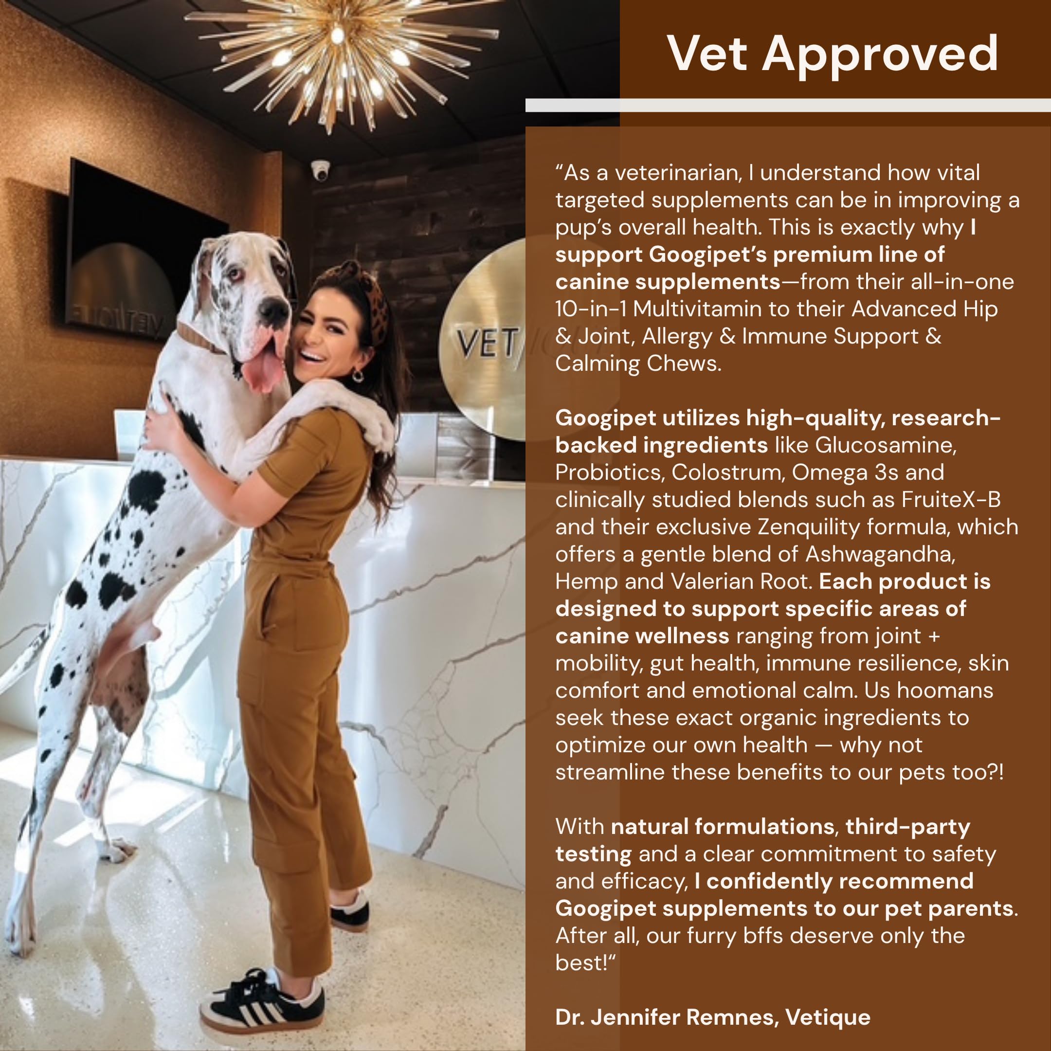 Googipet Daily Hemp Calming Chews travel scene suggests separation anxiety support.