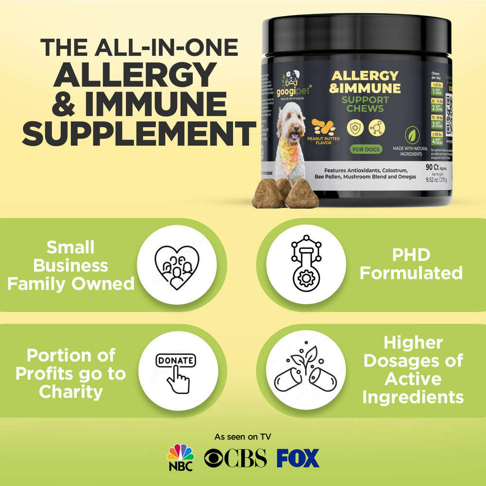 Googipet probiotic blend image suggests gut health and fewer itchy episodes.