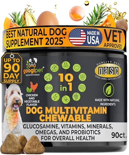 GOOGIPET Premium 10-in-1 dog vitamins bottle—daily chews for joint and gut support.