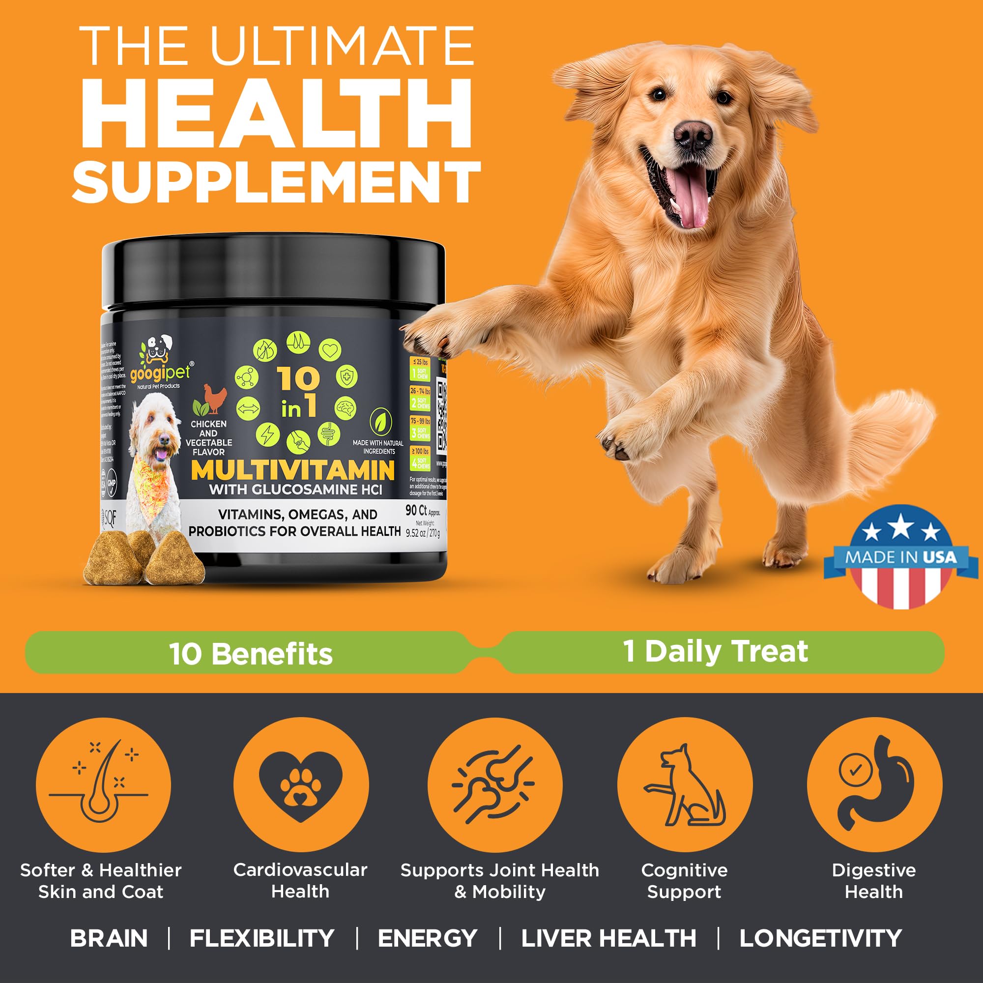 GOOGIPET Premium 10-in-1 with krill oil emphasizes skin and coat benefits.