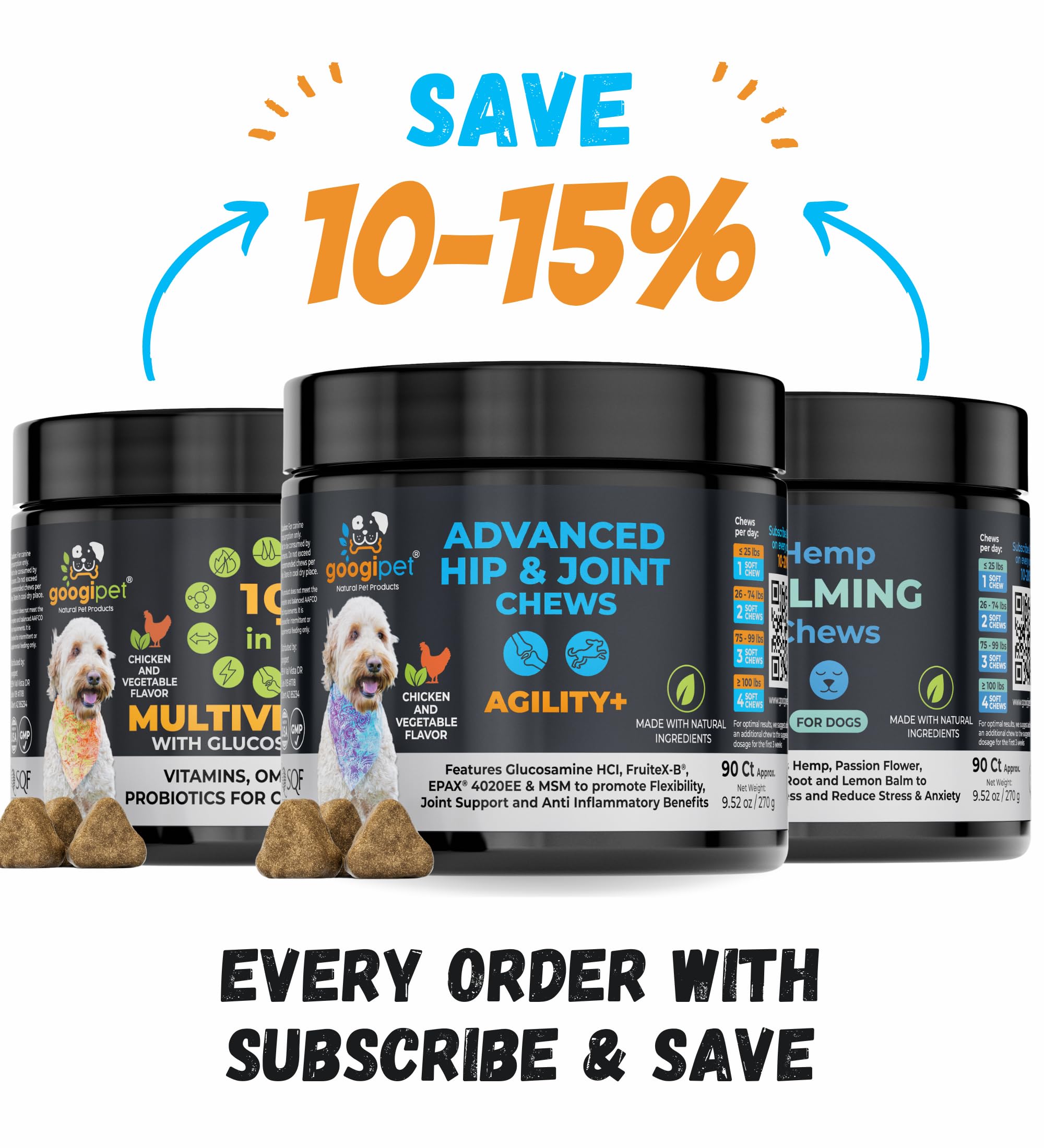 Googipet Premium dog owner with chews ready for daily routine.