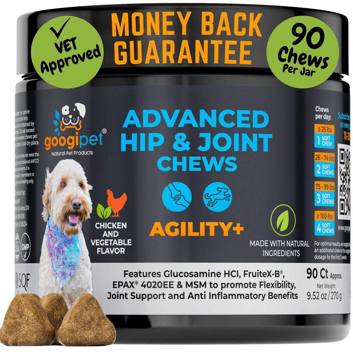 Googipet Premium hip and joint dog chews pack for comprehensive joint support.