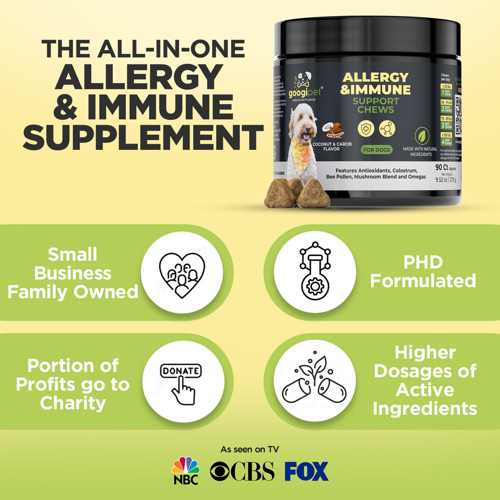 Googipet Probiotics blend label, features gut-friendly bacteria for comfort