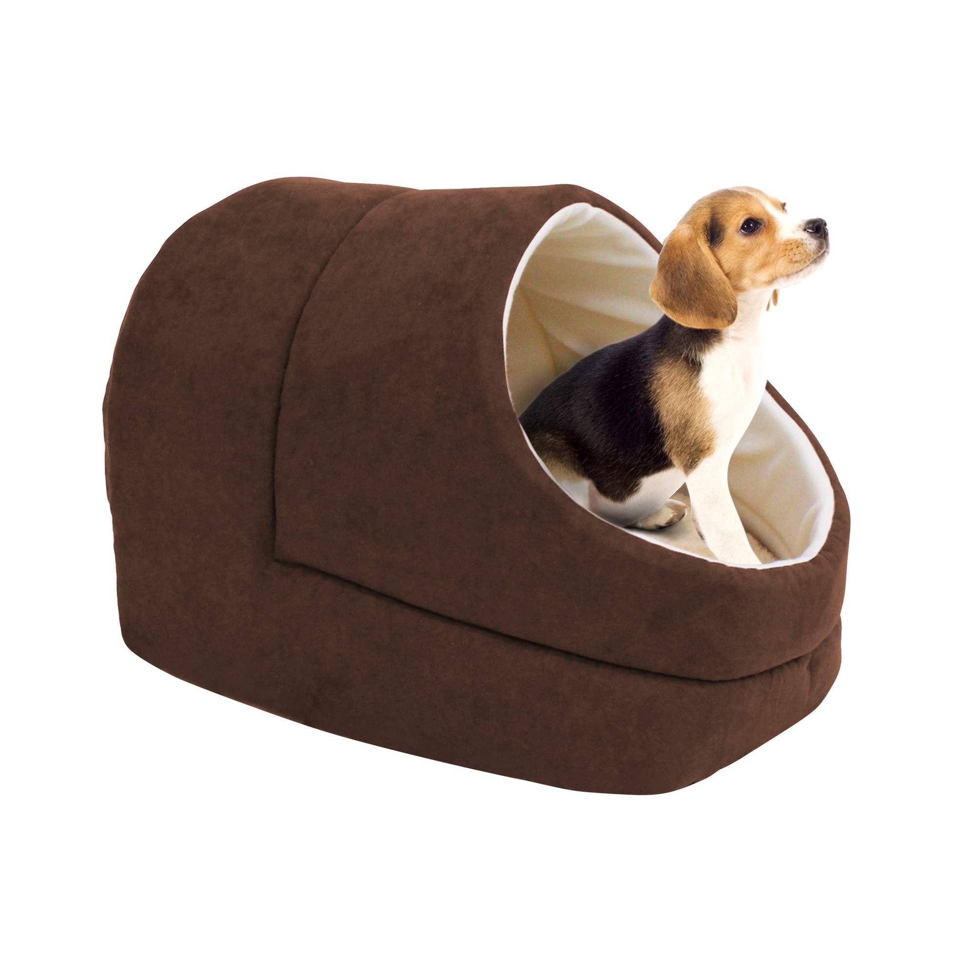 GOOPAWS 4 in 1 self-warming burrow bed side view highlights plush faux fur for cuddly warmth